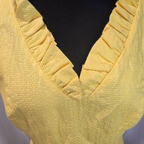 Eliza J New York Dress Yellow Size 12 Ruffles Pockets Lined Cotton - Picture 10 of 10